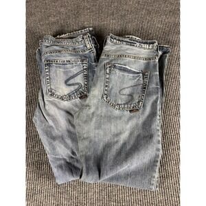 2 pair Silver Jeans Co Mens Bootcut Denim Jeans Mid Wash Blue 30x32 Distressed